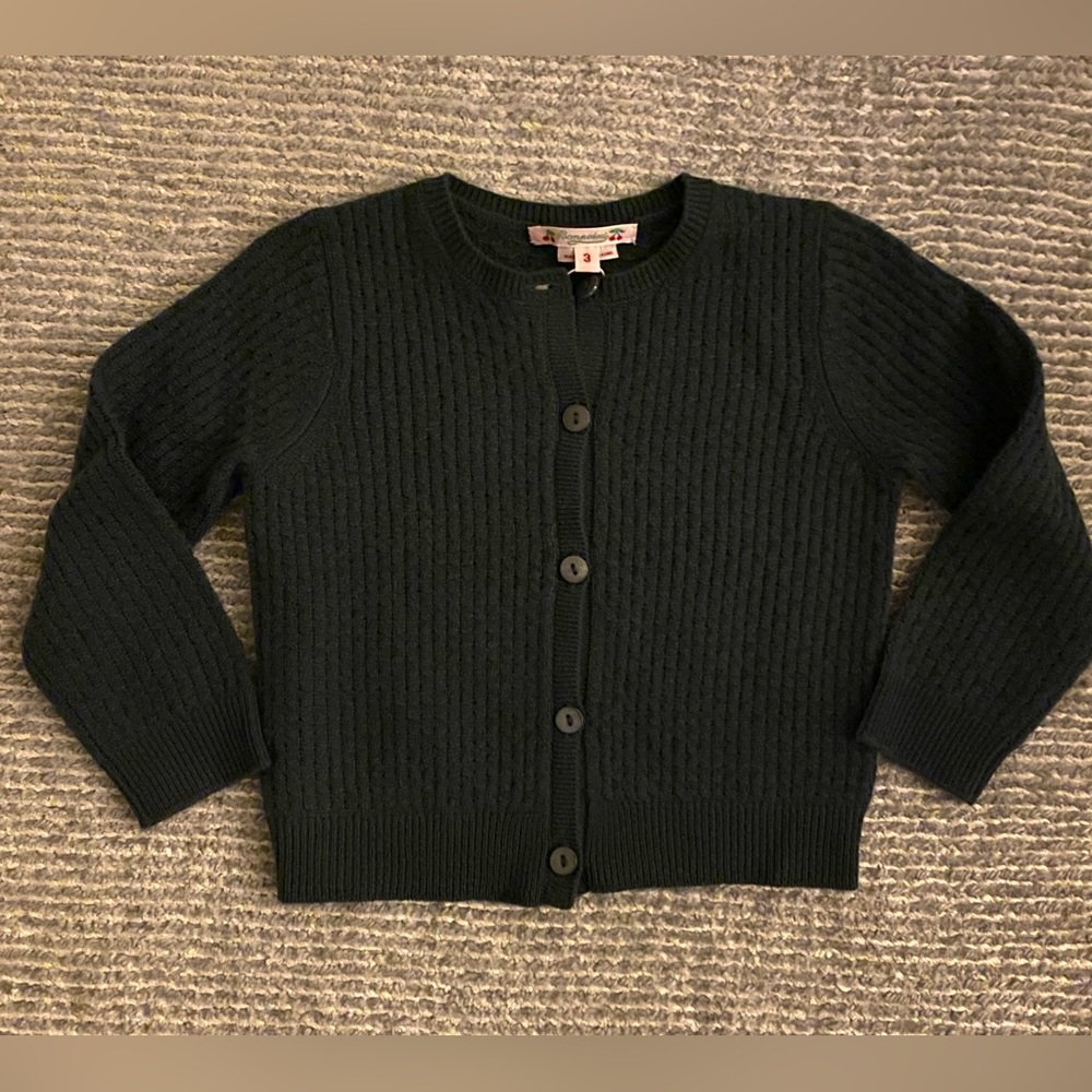 NWT Authentic BONPOINT Green Cashmere Cardigan - Size 3 Years